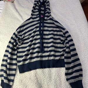 Edikted Striped Navy and Gray Women's Hoodie